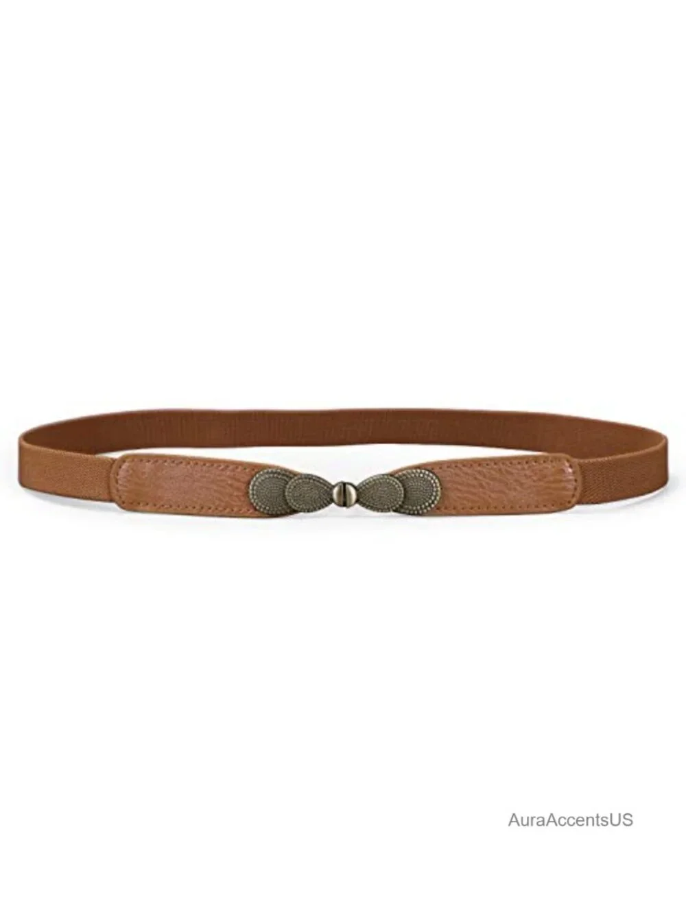 Women Skinny Elastic Stretch Belt Retro Metal Buckle Waist Belt for Dresses
